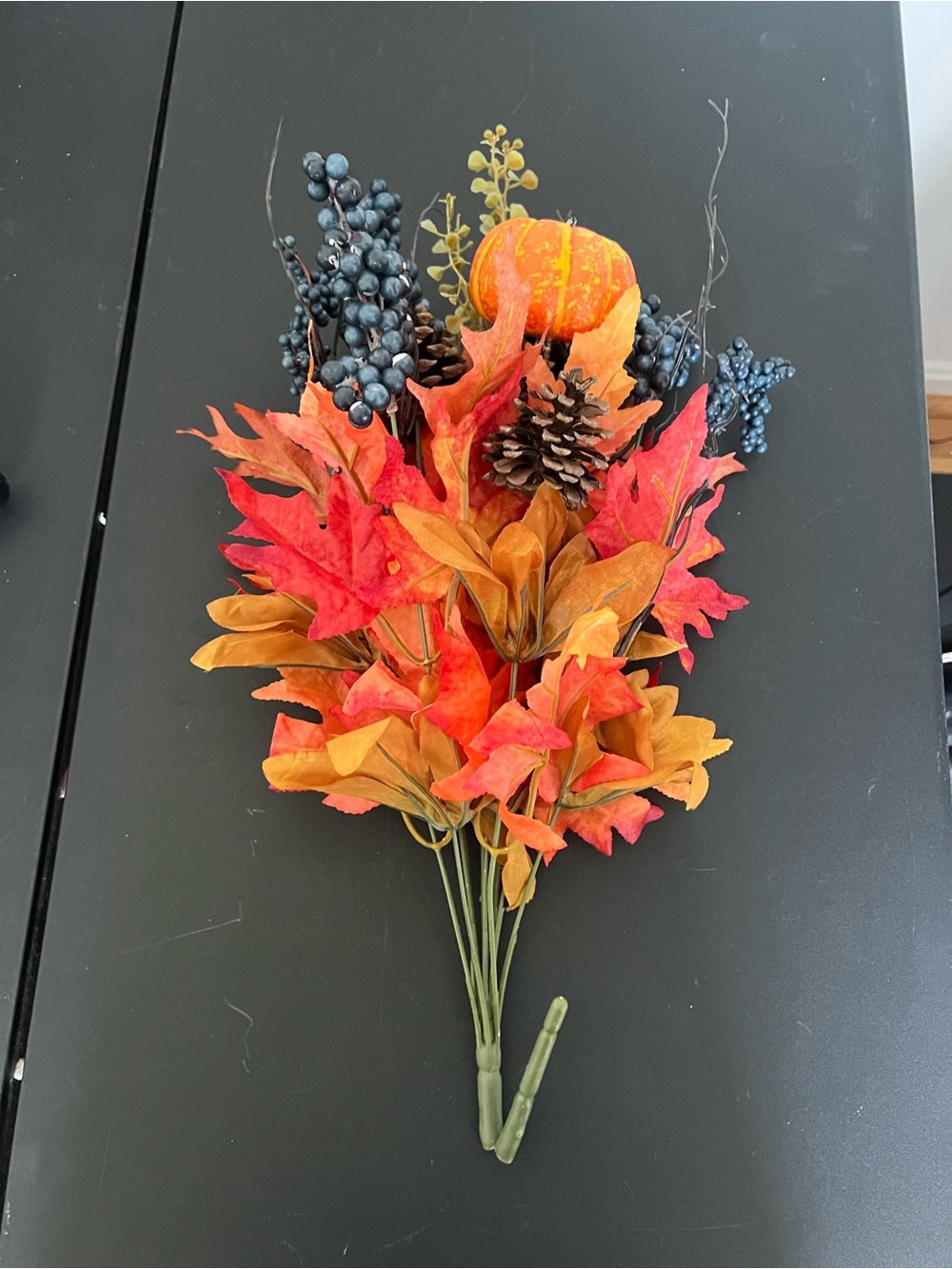 Autumn Harvest Faux Floral Bouquet with Pumpkin and Berries - Orange